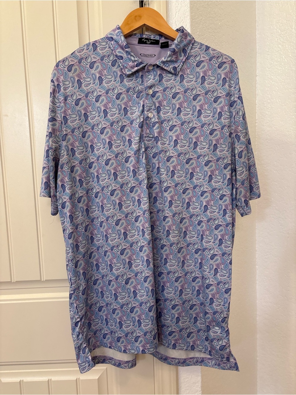 Bryon Nelson Driway Golf Polo Shirt Paisley Print Size Large Purple Blue